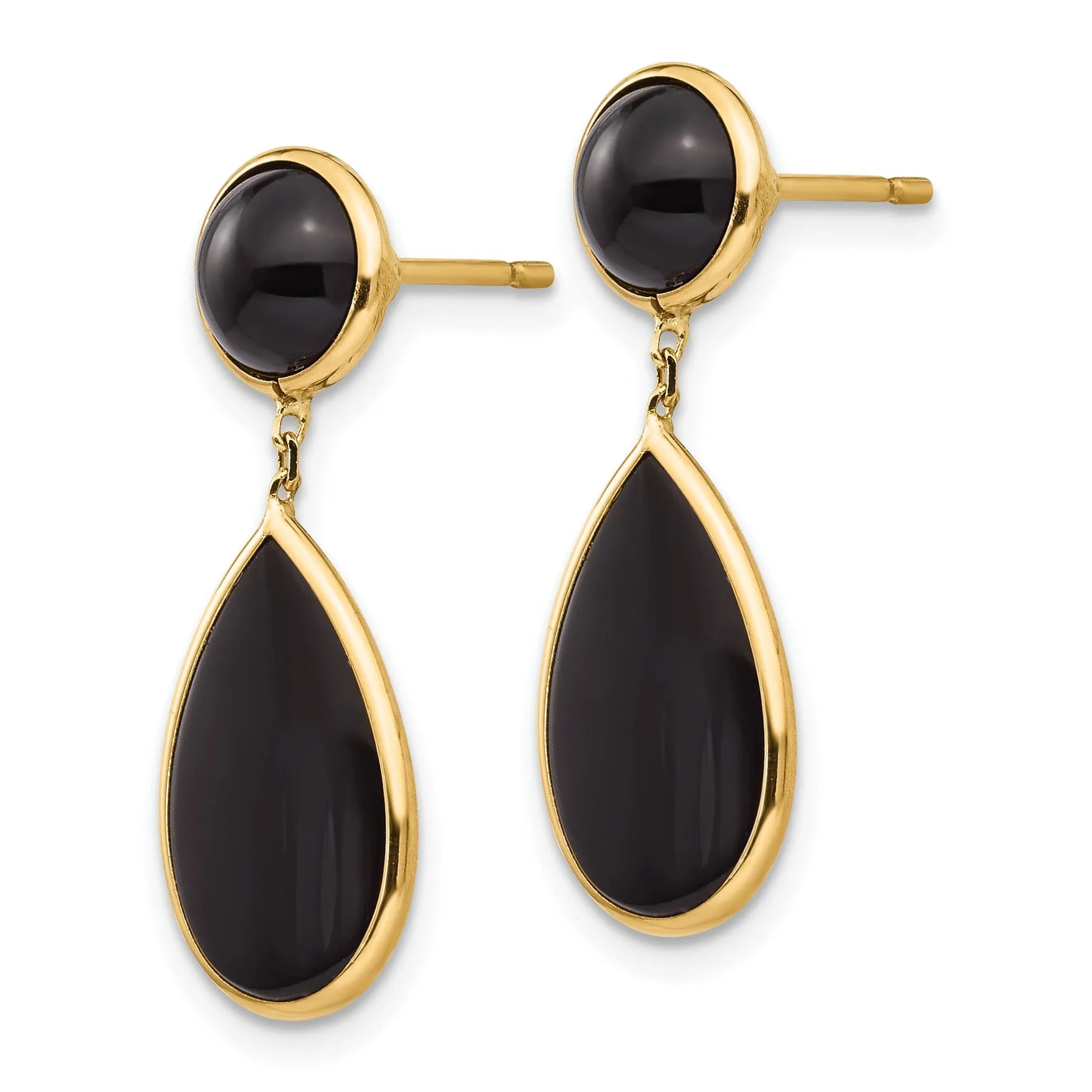 14k Yellow Gold Polished Onyx Teardrop Earrings