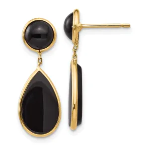 14k Yellow Gold Polished Onyx Teardrop Earrings