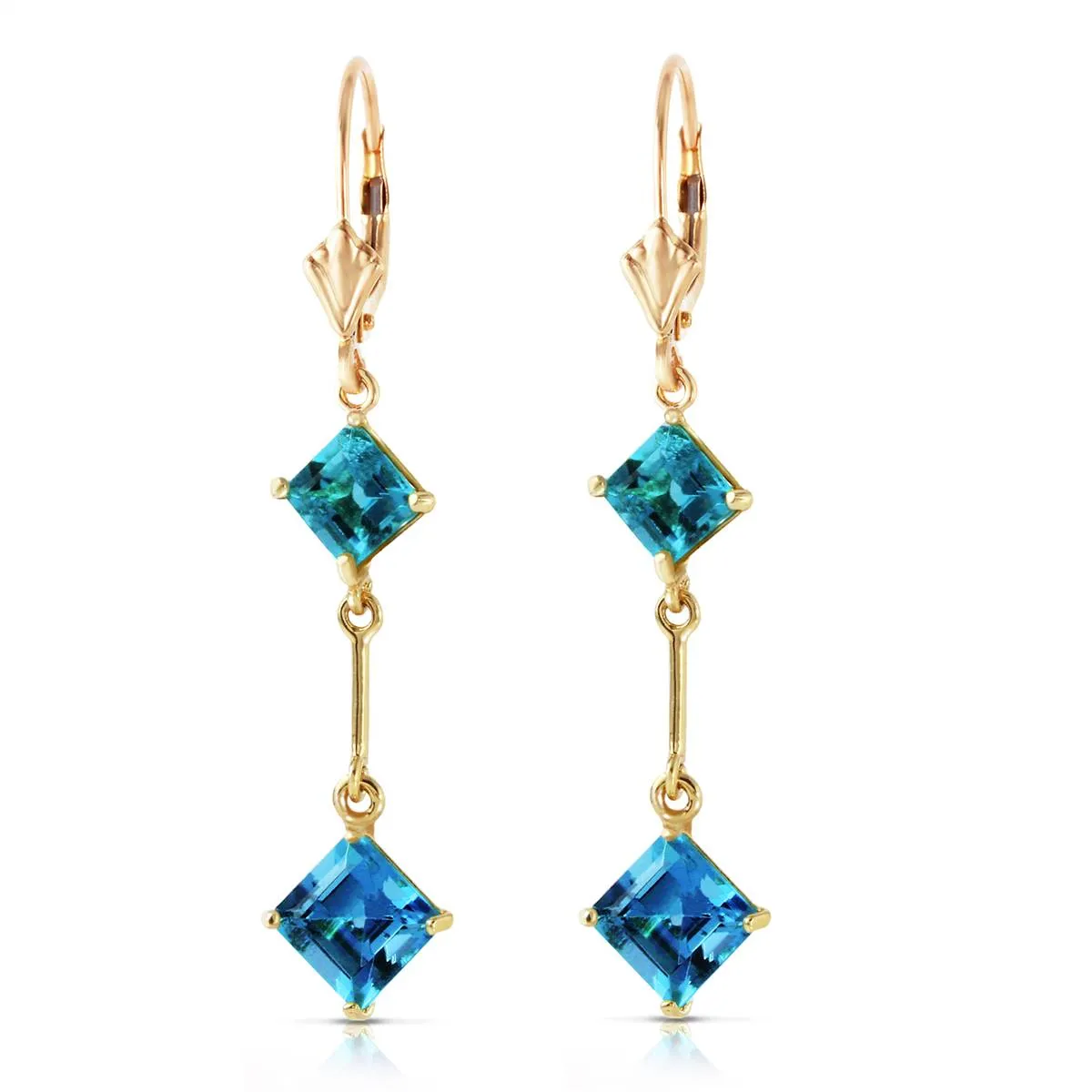 3.75 Carat 14K Solid Yellow Gold Leverback Earrings Blue Topaz