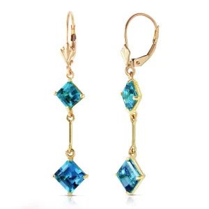 3.75 Carat 14K Solid Yellow Gold Leverback Earrings Blue Topaz