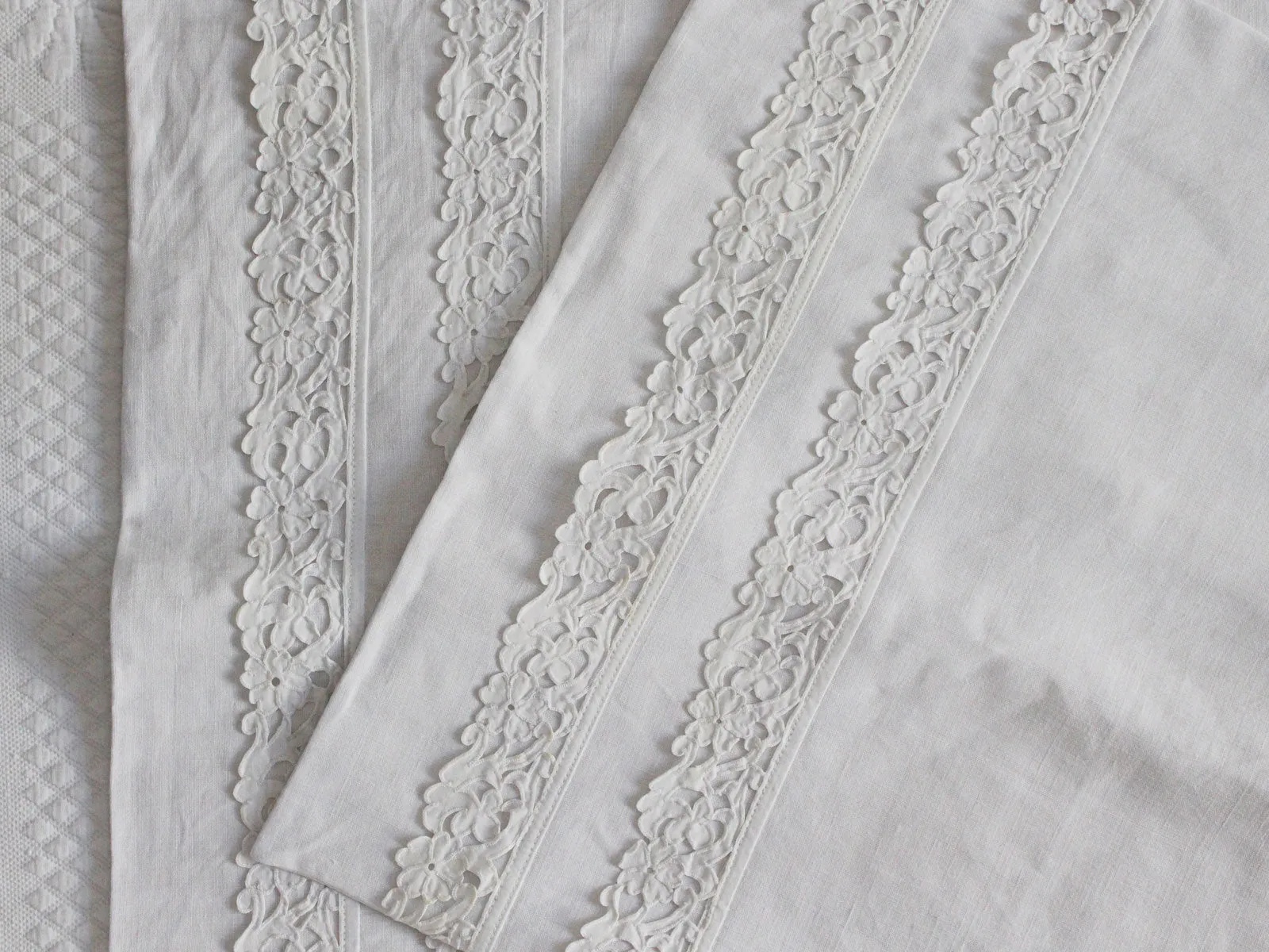 50cm Square Cushion - Antique French White on White Embroidery on Linen P358