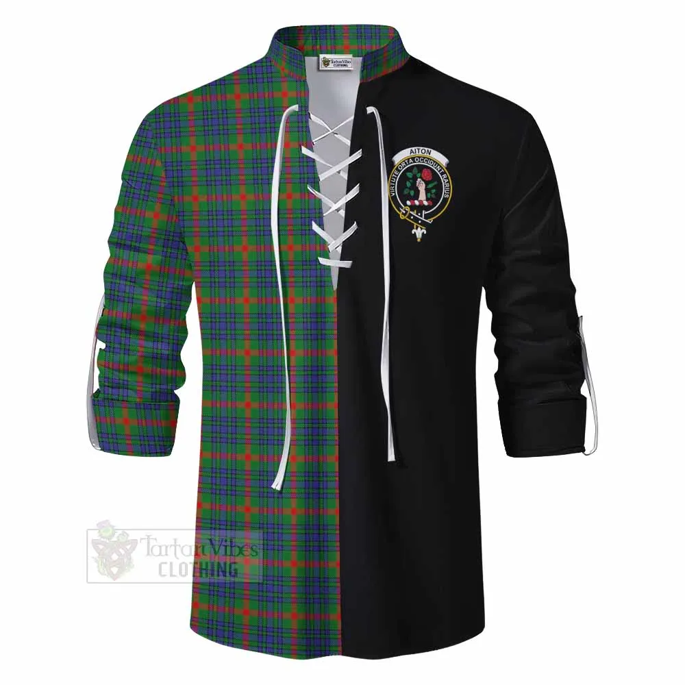 Aiton Tartan Ghillie Kilt Shirt with Family Crest and Half Of Me Style