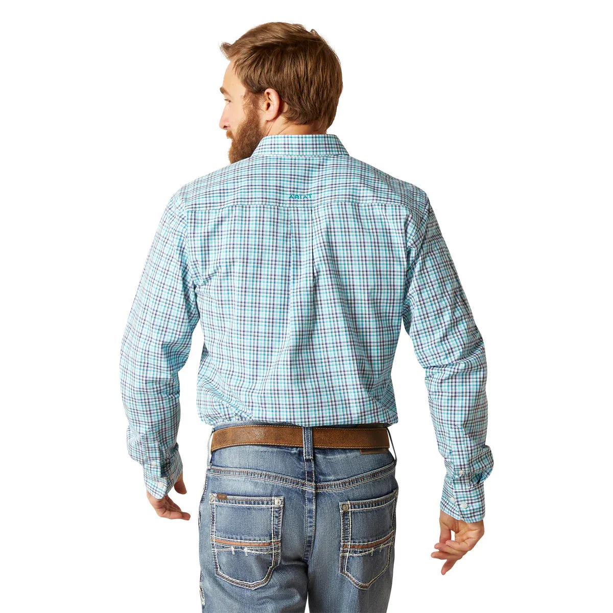 Ariat Mens Pro Bailey Classic Long Sleeve Shirt - White and Turquoise Check