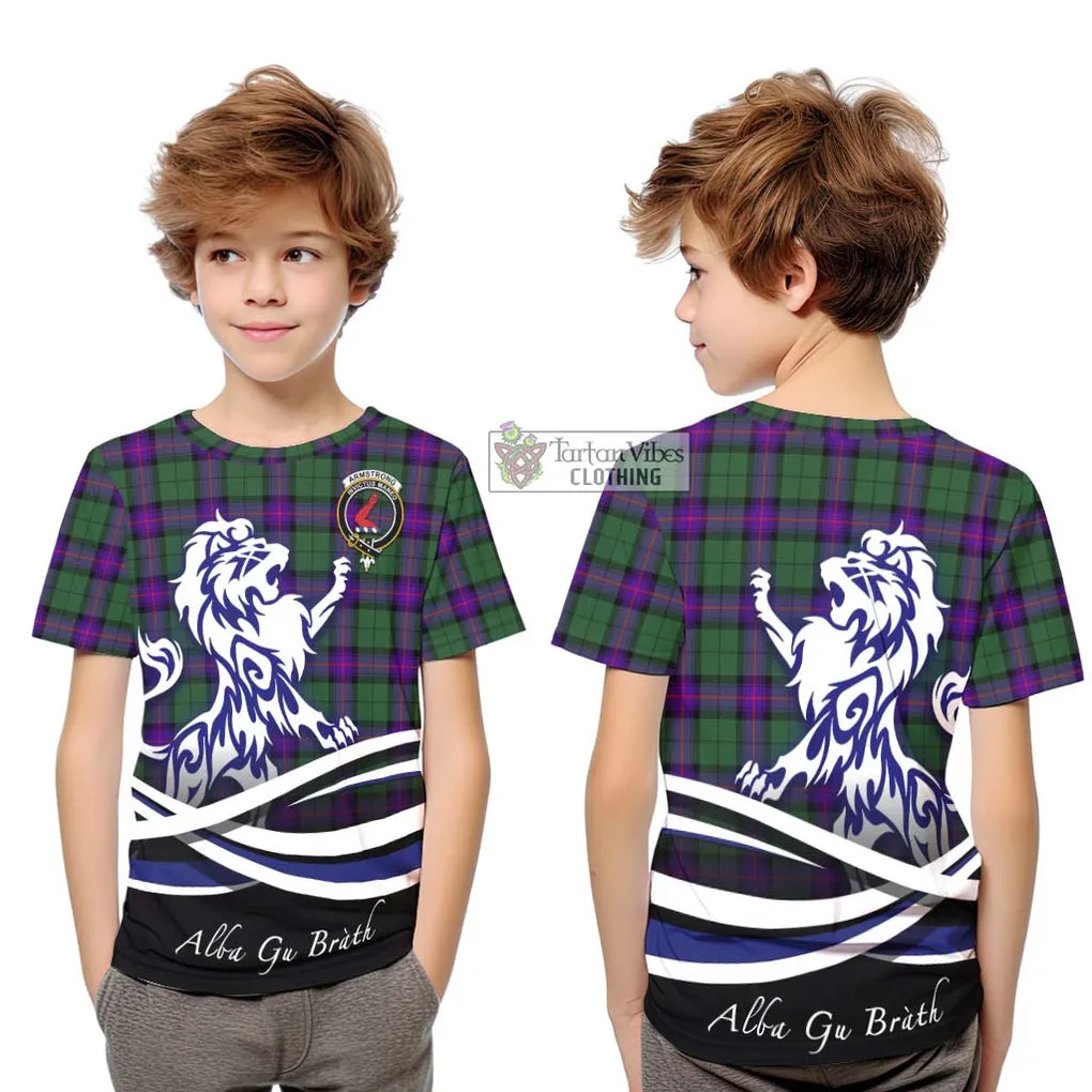 Armstrong Modern Tartan Kid T-Shirt with Alba Gu Brath Regal Lion Emblem