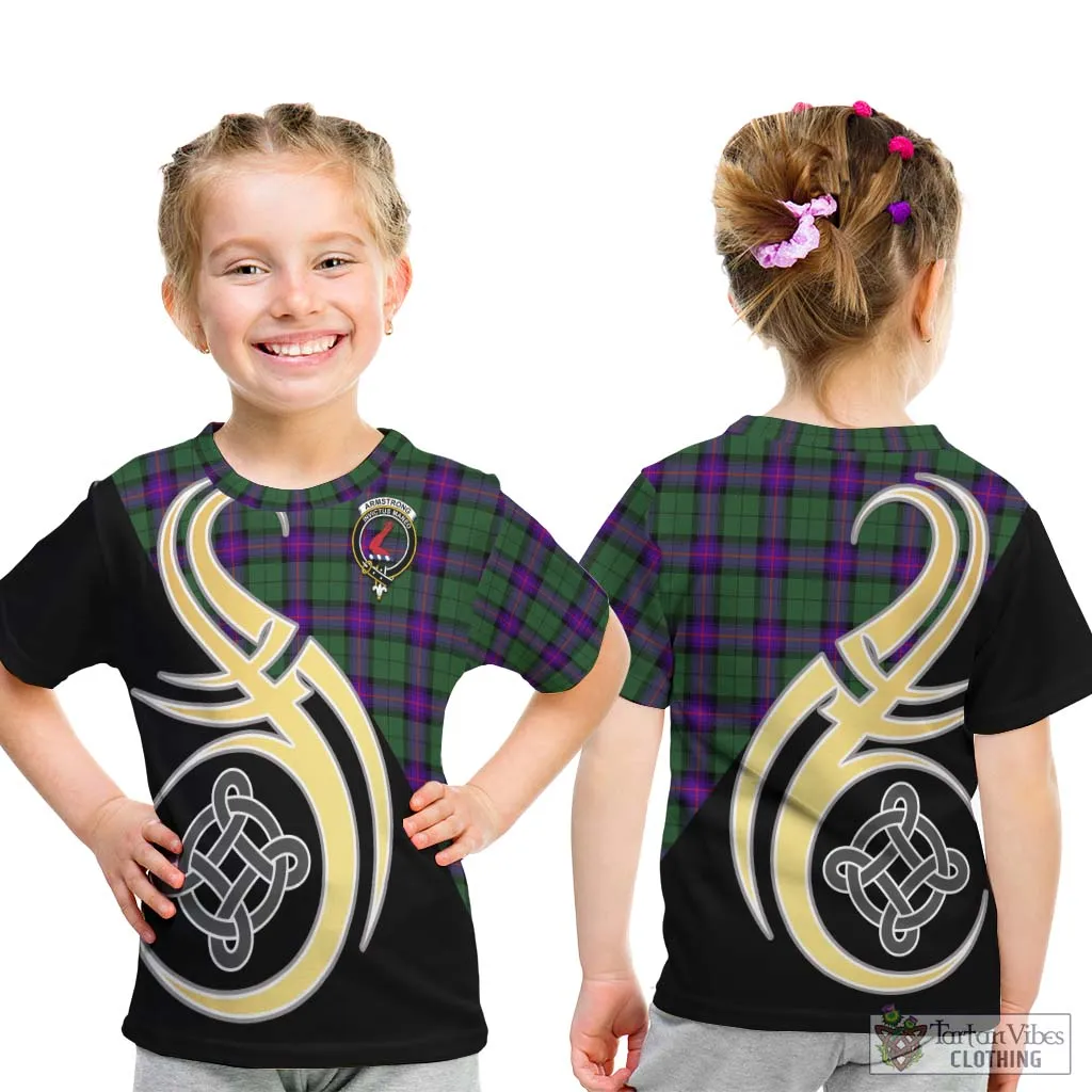 Armstrong Modern Tartan Kid T-Shirt with Family Crest and Celtic Symbol Style