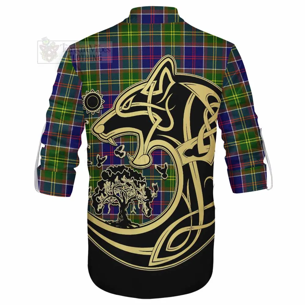 Arnott Tartan Ghillie Kilt Shirt with Family Crest Celtic Wolf Style