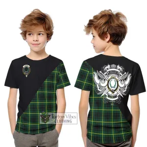 Arthur Modern Tartan Kid T-Shirt with Family Crest and Military Logo Style