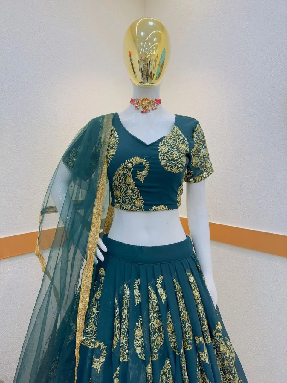 Attractive Teal Blue Color Sequence Work Lehenga Choli