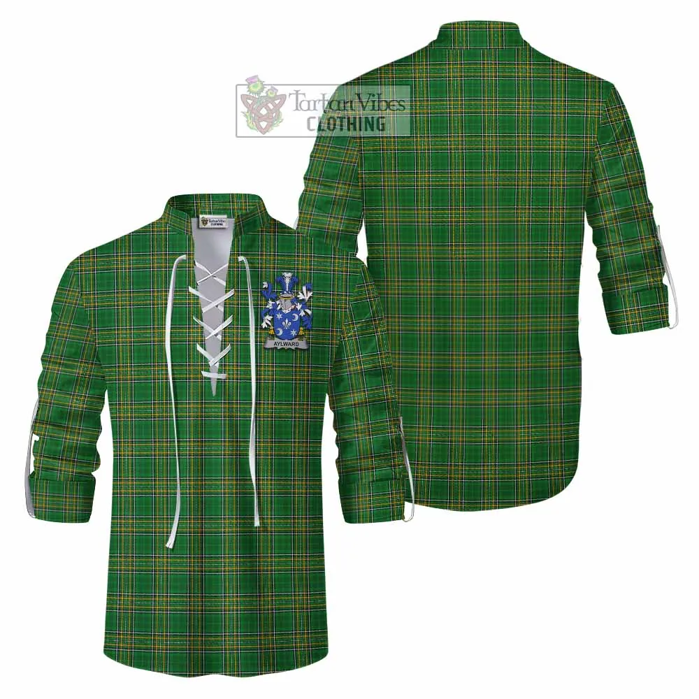 Aylward Irish Clan Tartan Ghillie Kilt Shirt with Coat of Arms