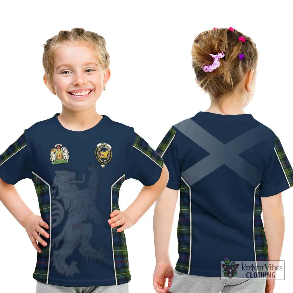 Bailey Modern Tartan Kid T-Shirt with Family Crest and Lion Rampant Vibes Sport Style