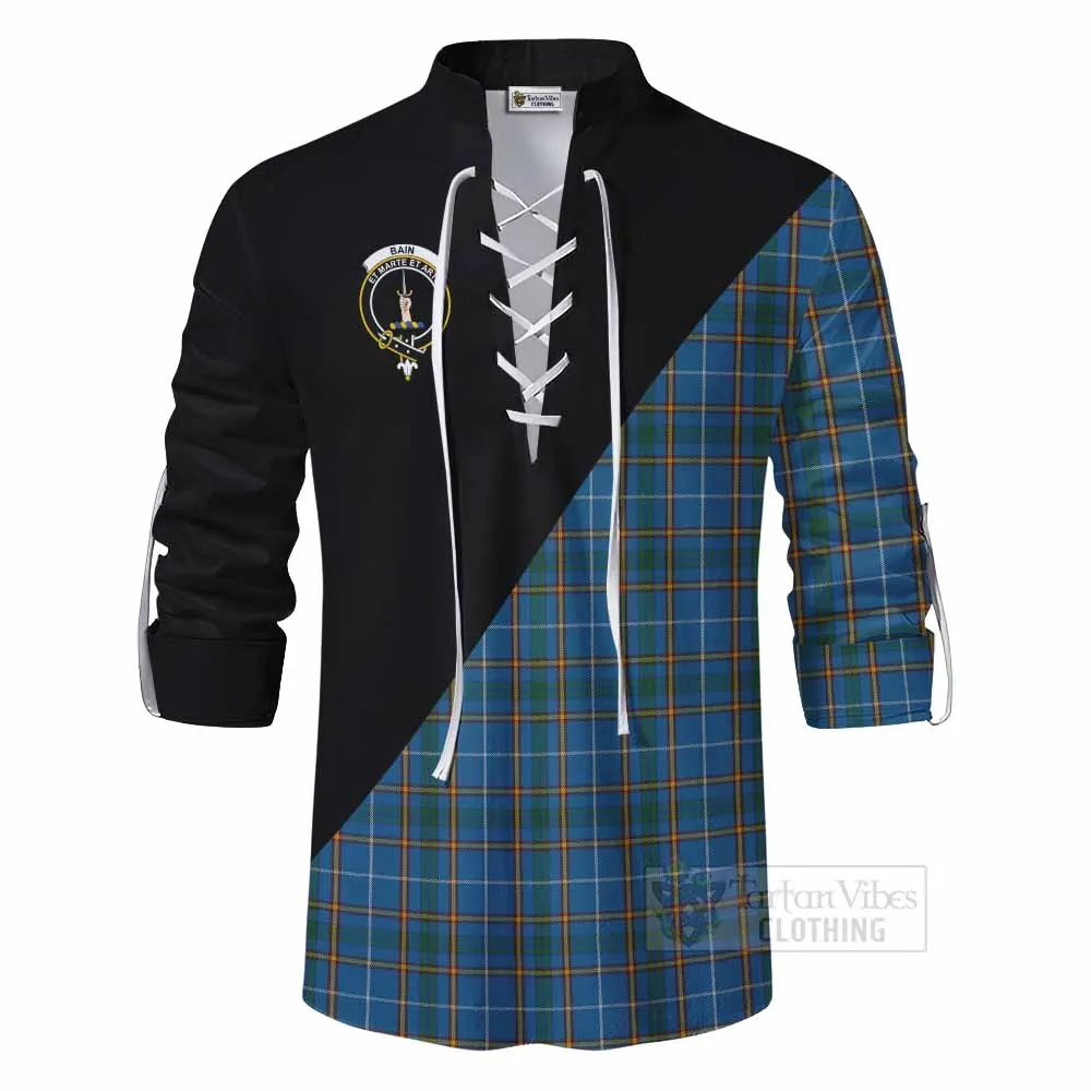 Bain Tartan Ghillie Kilt Shirt with Family Crest and Military Logo Style