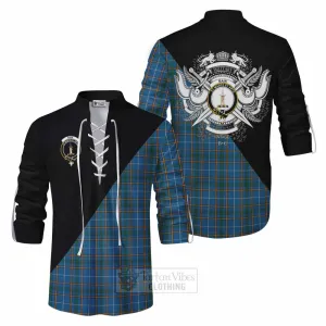 Bain Tartan Ghillie Kilt Shirt with Family Crest and Military Logo Style