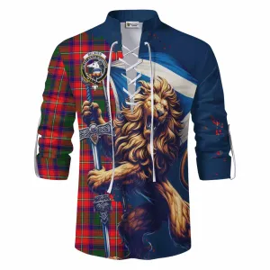 Belshes (Belsches) Tartan Family Crest Ghillie Kilt Shirt with Scottish Majestic Lion