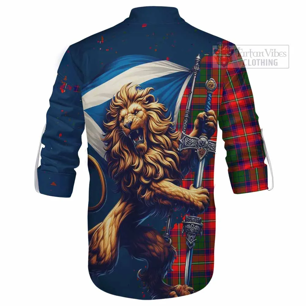 Belshes (Belsches) Tartan Family Crest Ghillie Kilt Shirt with Scottish Majestic Lion