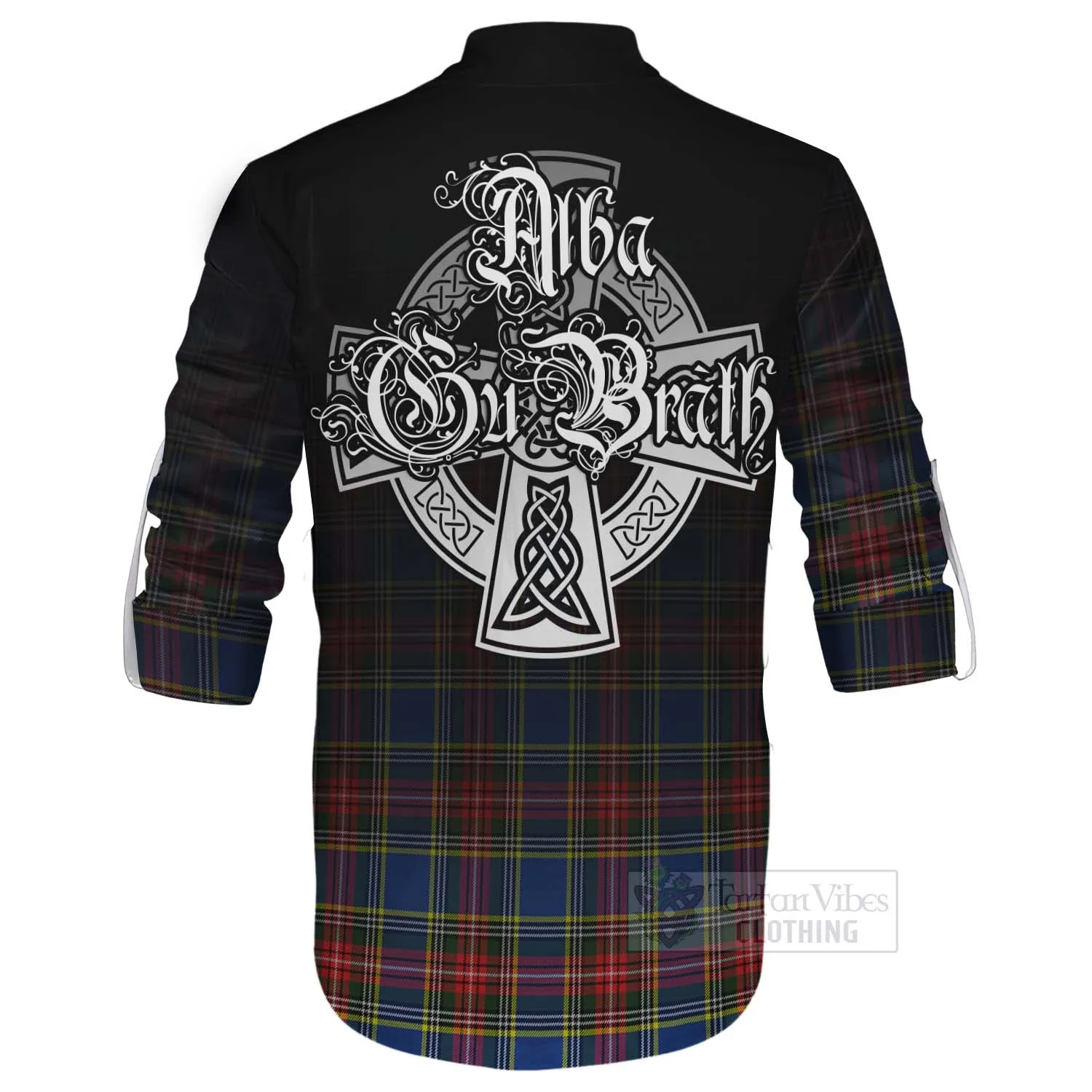 Bethune Tartan Ghillie Kilt Shirt Featuring Alba Gu Brath Family Crest Celtic Inspired