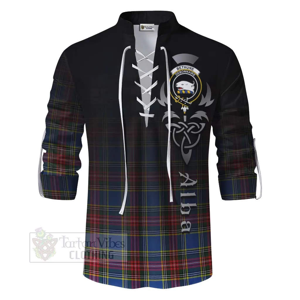 Bethune Tartan Ghillie Kilt Shirt Featuring Alba Gu Brath Family Crest Celtic Inspired