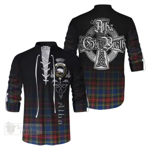 Bethune Tartan Ghillie Kilt Shirt Featuring Alba Gu Brath Family Crest Celtic Inspired