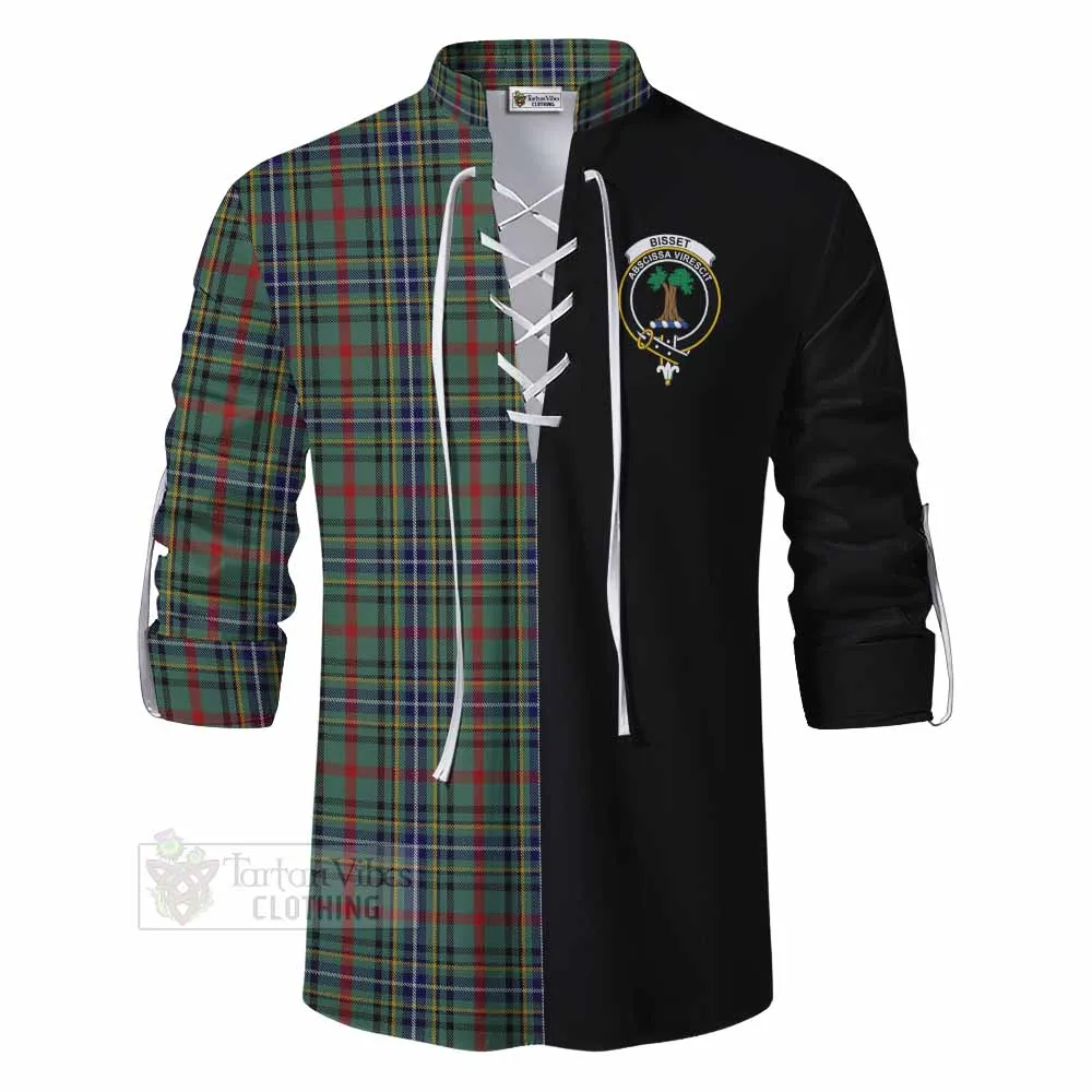 Bisset Tartan Ghillie Kilt Shirt with Family Crest and Half Of Me Style