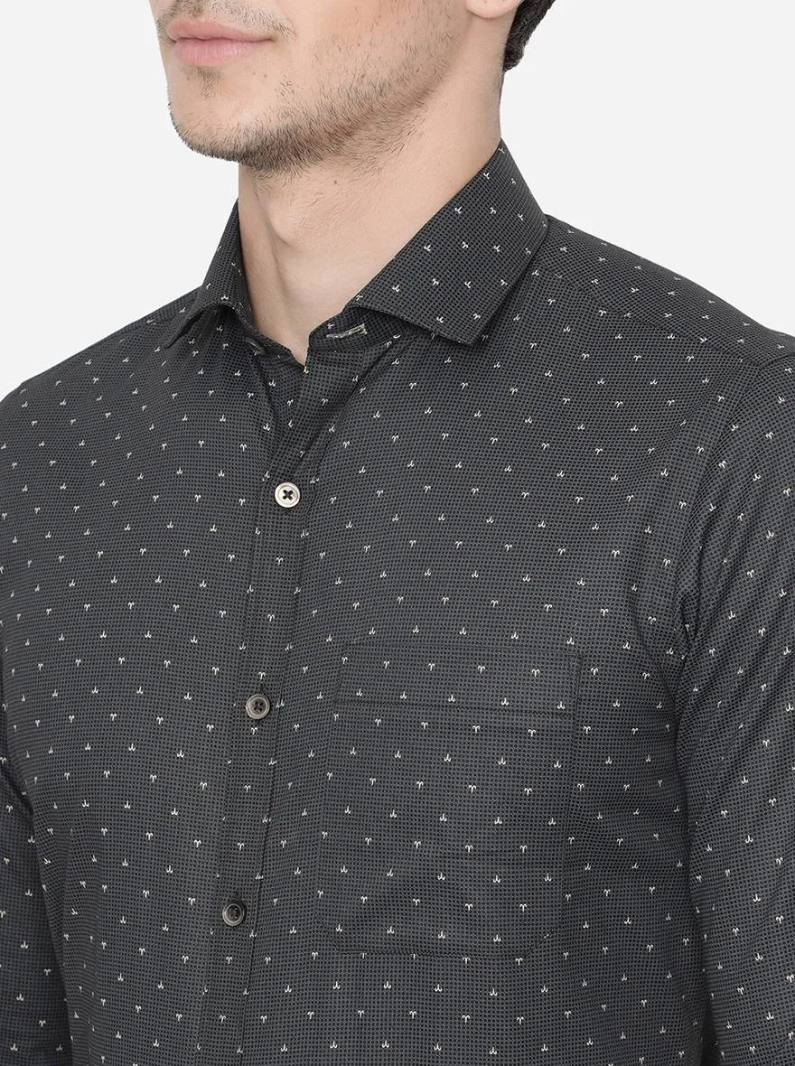 Black & Grey Printed Slim Fit Formal Shirt | Greenfibre