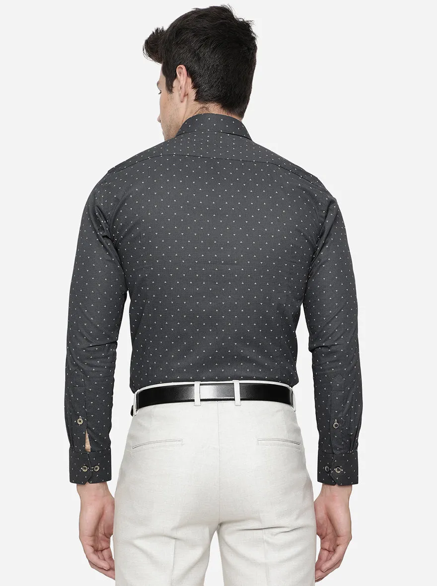 Black & Grey Printed Slim Fit Formal Shirt | Greenfibre