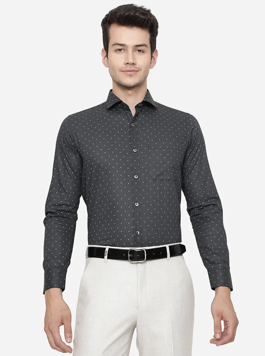 Black & Grey Printed Slim Fit Formal Shirt | Greenfibre