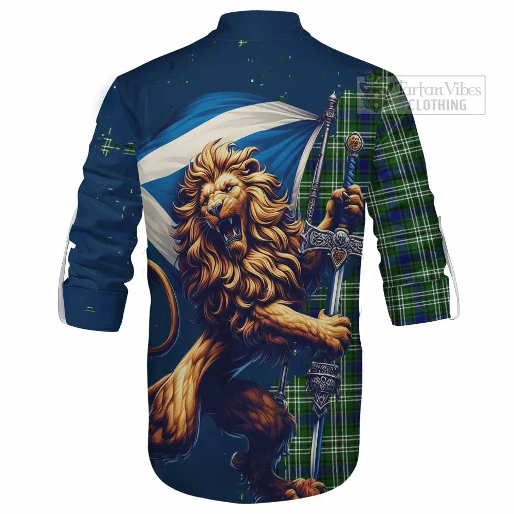 Blackadder Tartan Family Crest Ghillie Kilt Shirt with Scottish Majestic Lion