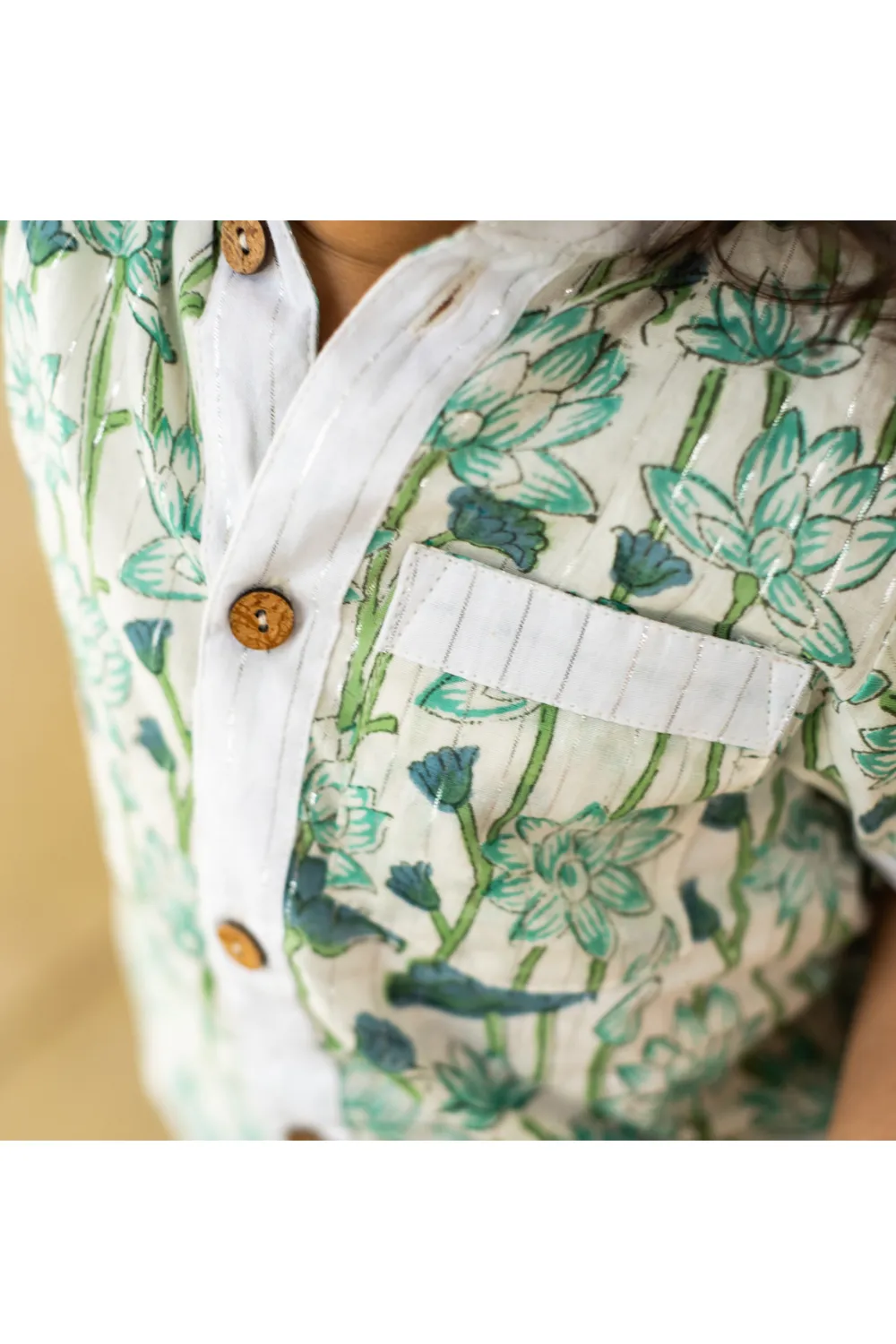 Blue And White Lotus Printed Cotton Shirt