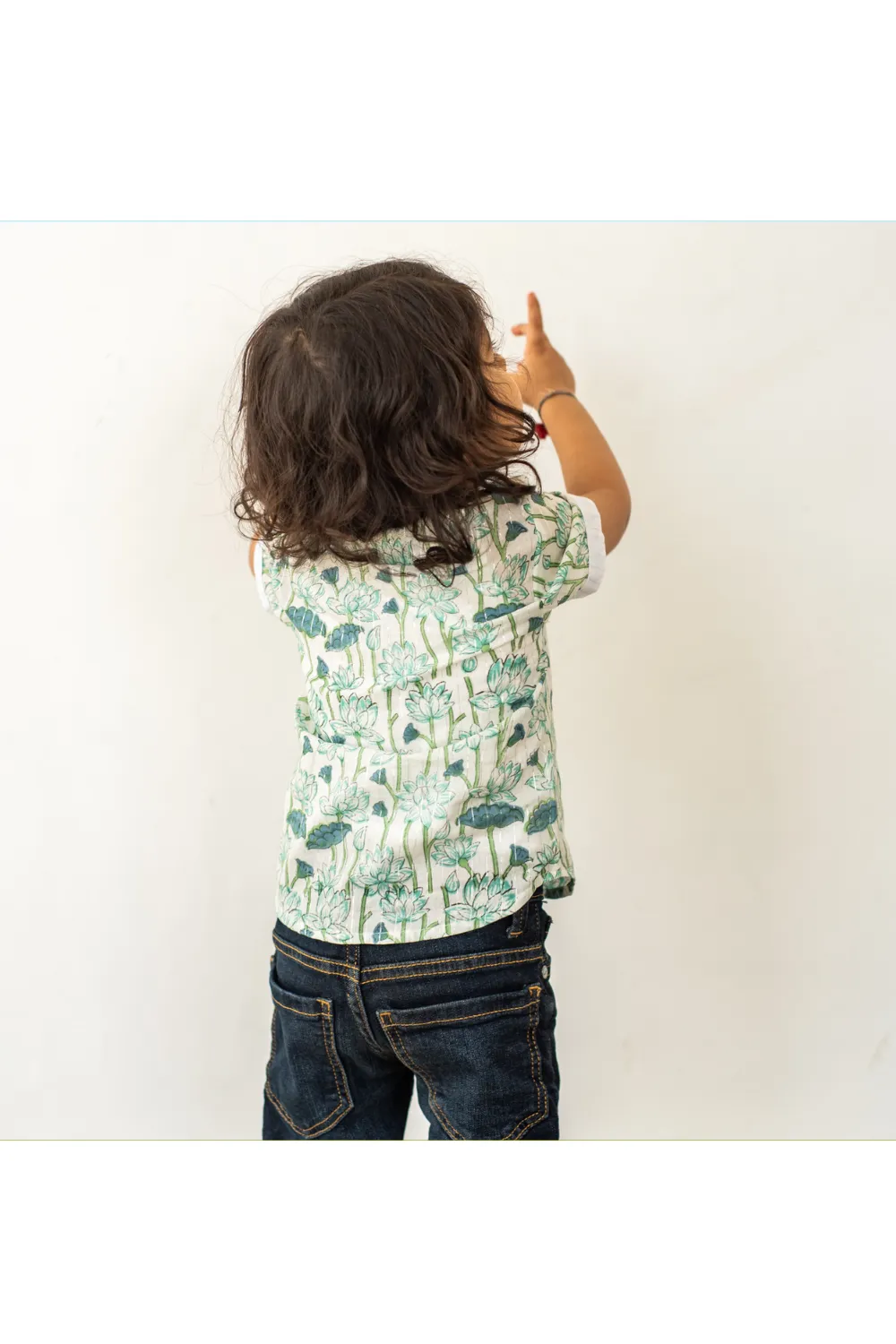 Blue And White Lotus Printed Cotton Shirt