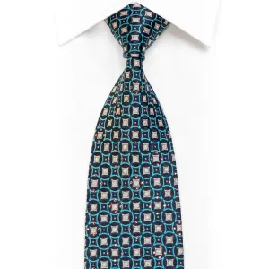 Blue Silver Geometric On Black Rhinestone Necktie With Sparkles