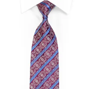 Blue Striped & Silver Cartouche On Burgundy Rhinestone Tie With Sparkles