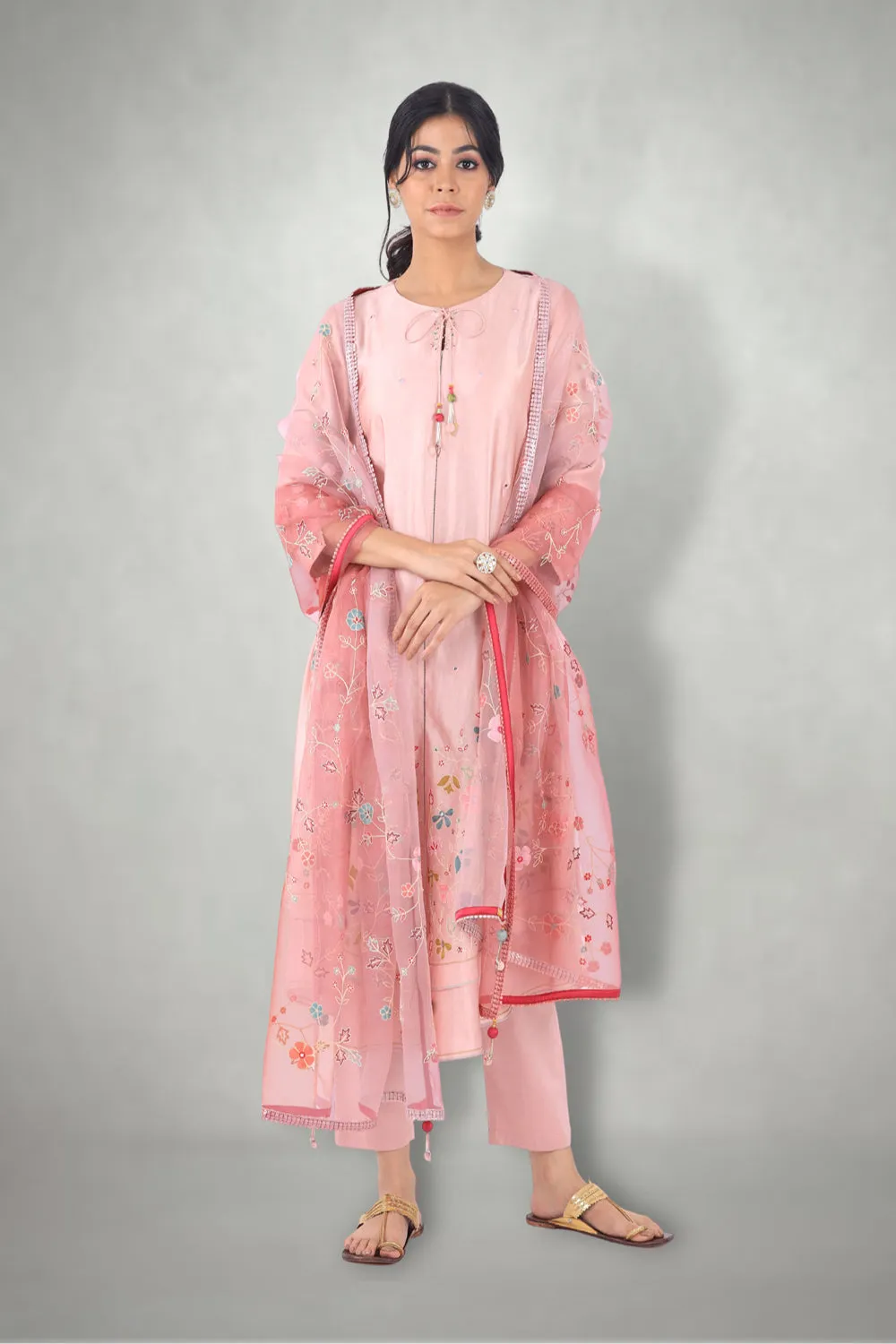 Blush Pink Aari &  Mirror Work Suit Set