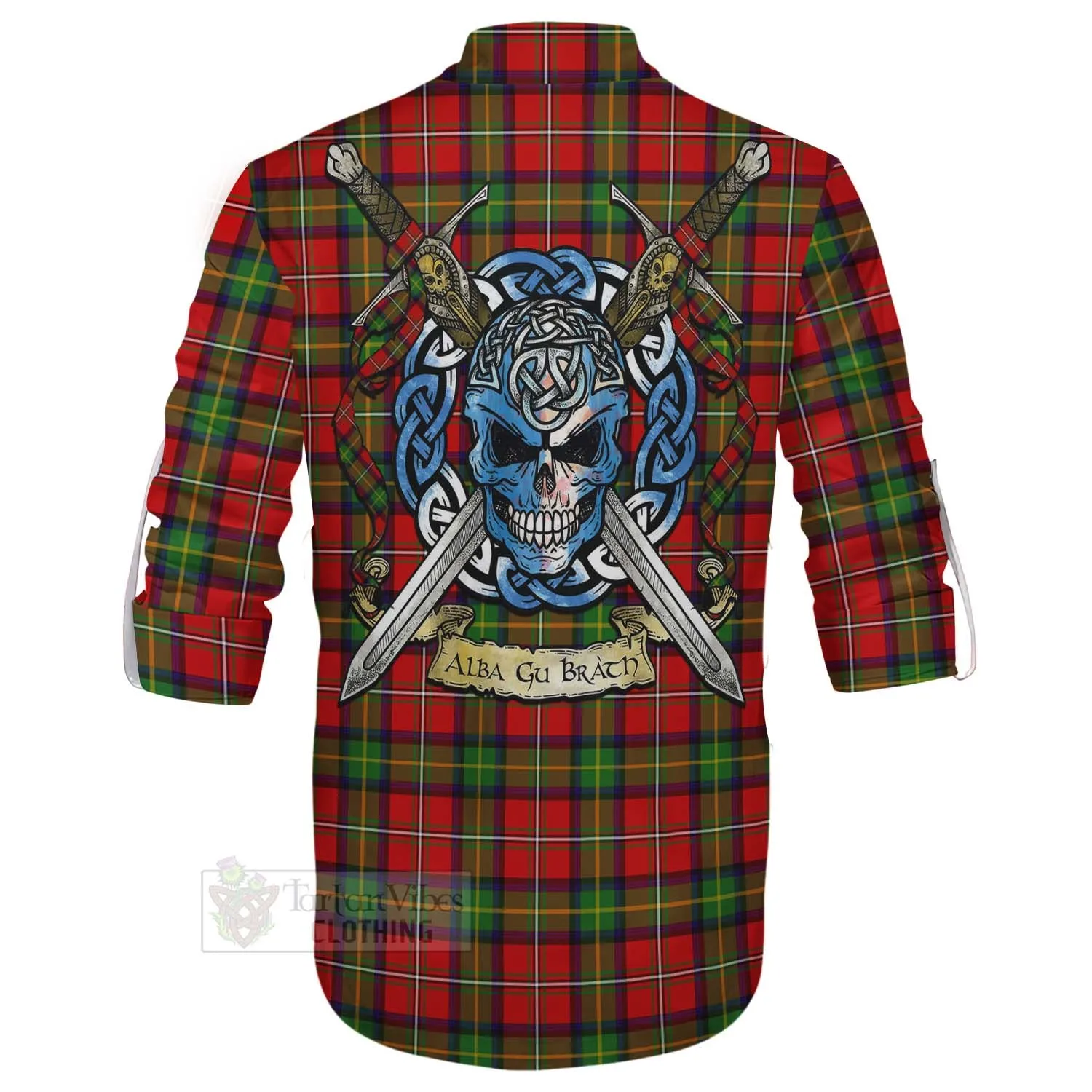 Boyd Tartan Ghillie Kilt Shirt with Family Crest Celtic Skull Style