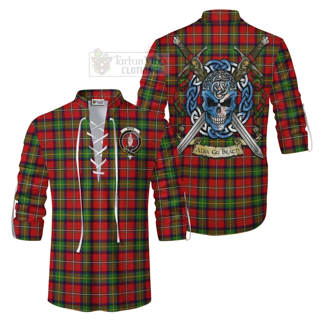 Boyd Tartan Ghillie Kilt Shirt with Family Crest Celtic Skull Style