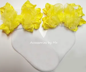 Bright Yellow Organza Ruffle Bow Socks