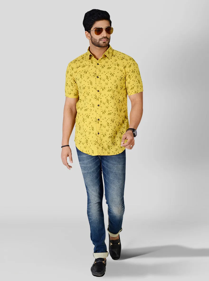 Bright Yellow Printed Slim Fit Casual Shirt | JadeBlue