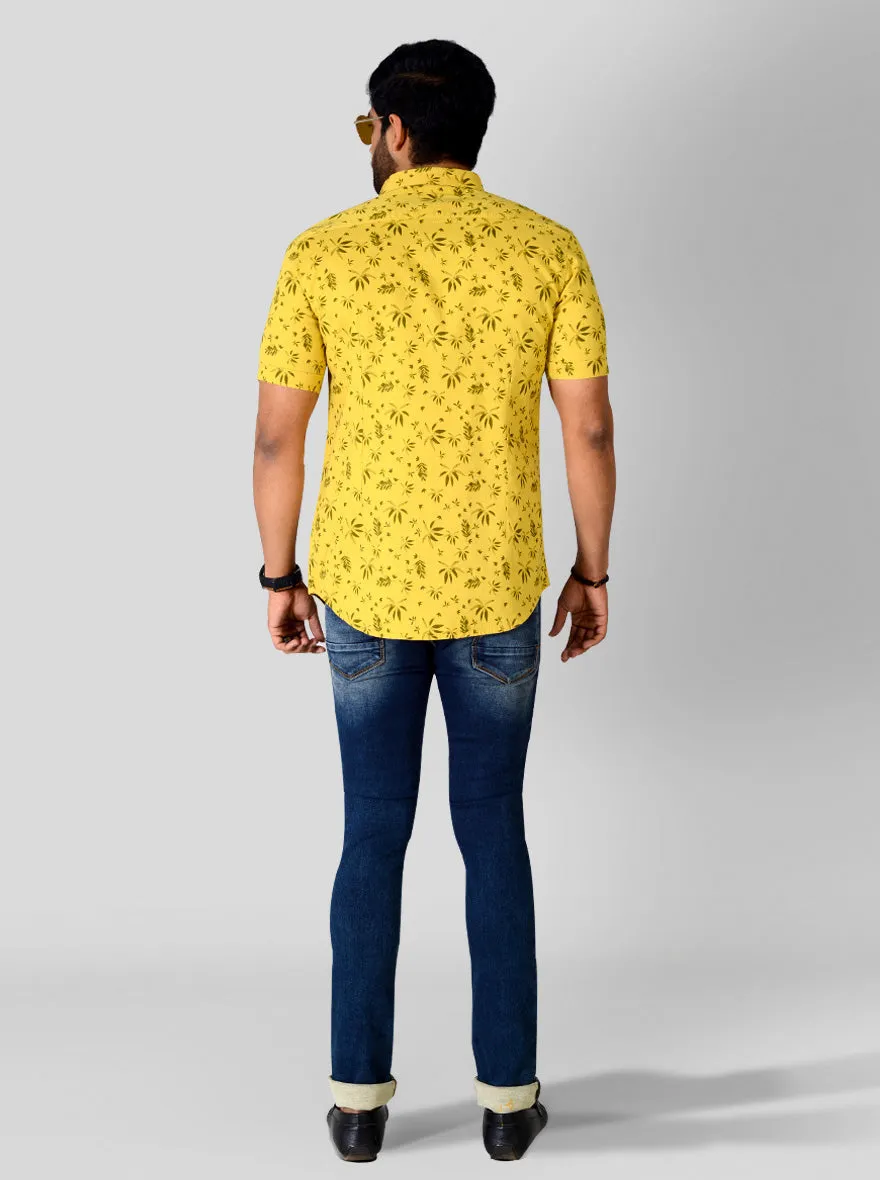 Bright Yellow Printed Slim Fit Casual Shirt | JadeBlue