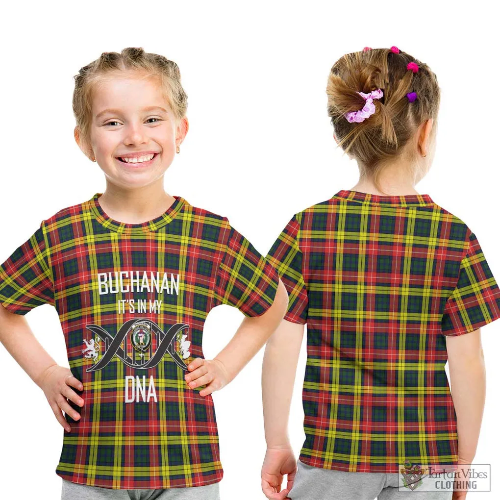 Buchanan Modern Tartan Kid T-Shirt with Family Crest DNA In Me Style