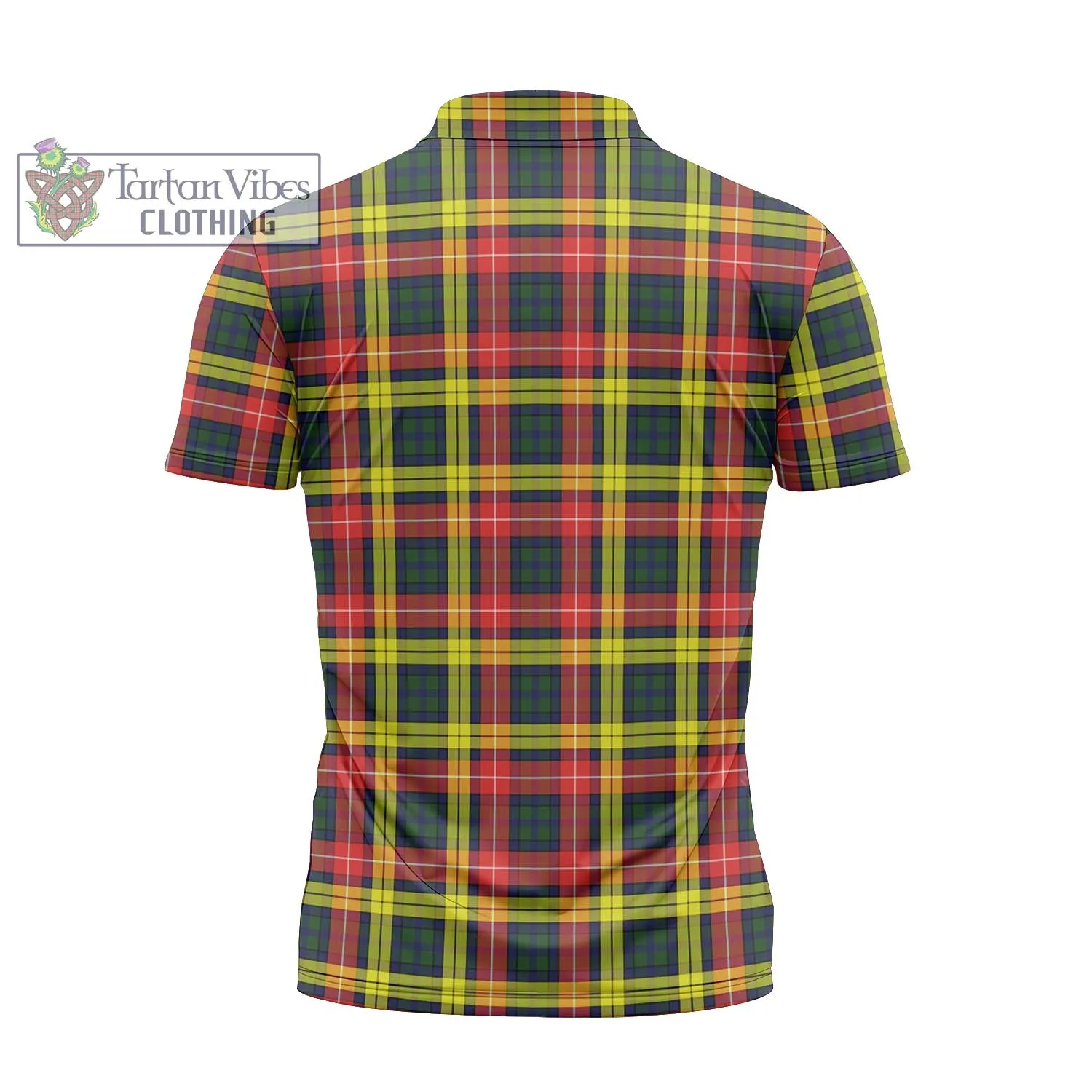 Buchanan Modern Tartan Zipper Polo Shirt with Family Crest