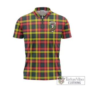 Buchanan Modern Tartan Zipper Polo Shirt with Family Crest