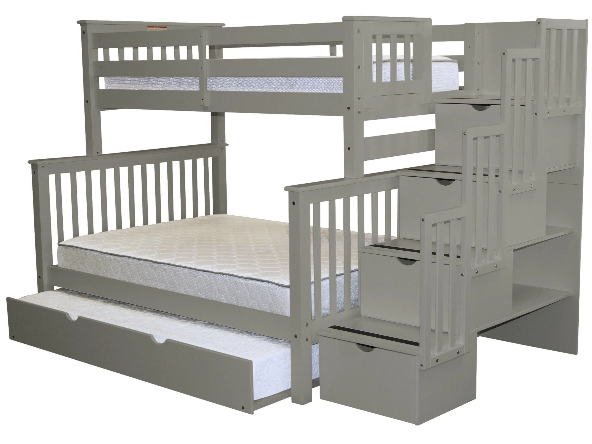 Bunk Beds Twin over Full Stairway Gray   Trundle