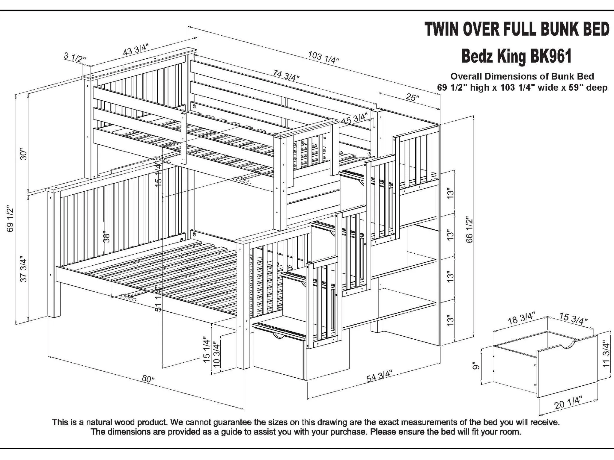 Bunk Beds Twin over Full Stairway Gray   Trundle