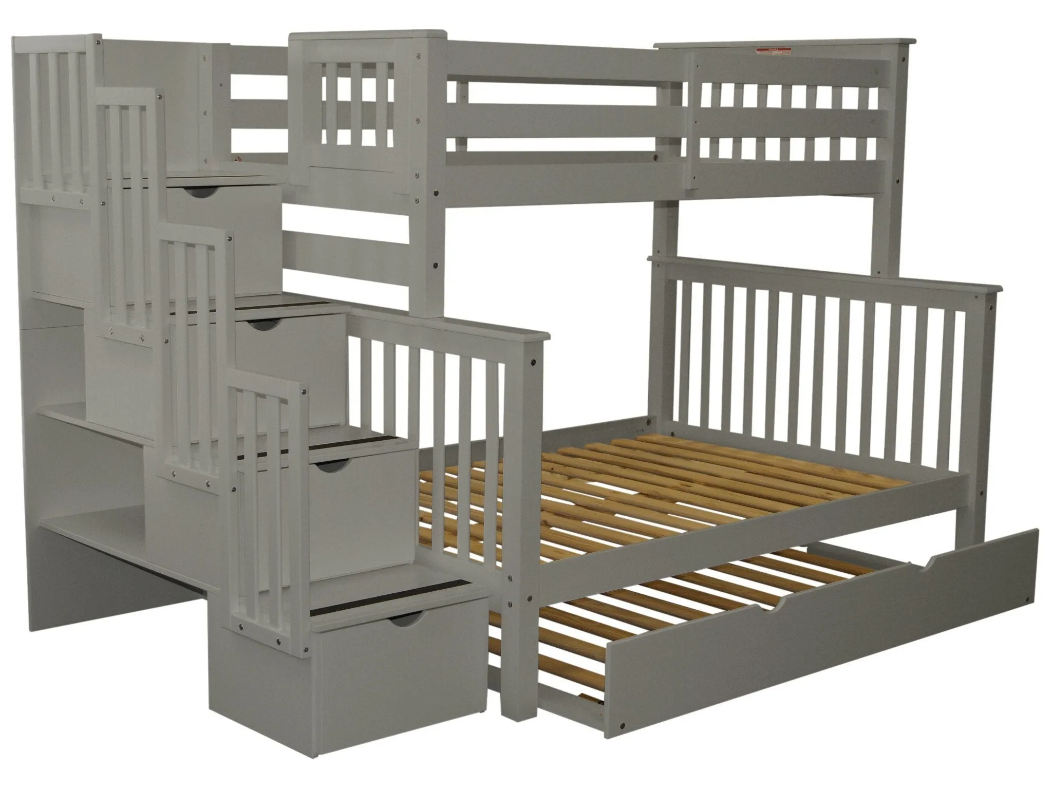 Bunk Beds Twin over Full Stairway Gray   Trundle