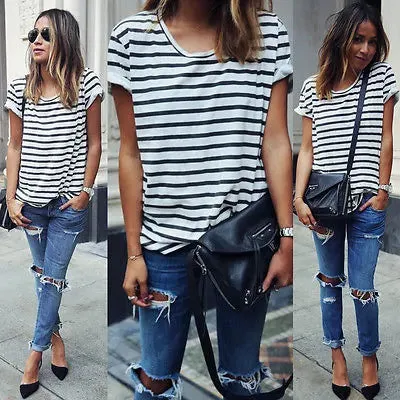 Casual Short Sleeve Striped Shirt