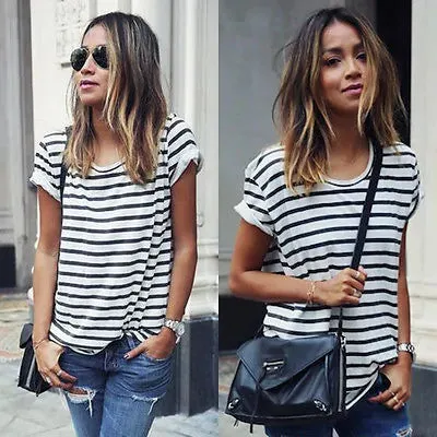 Casual Short Sleeve Striped Shirt