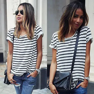 Casual Short Sleeve Striped Shirt