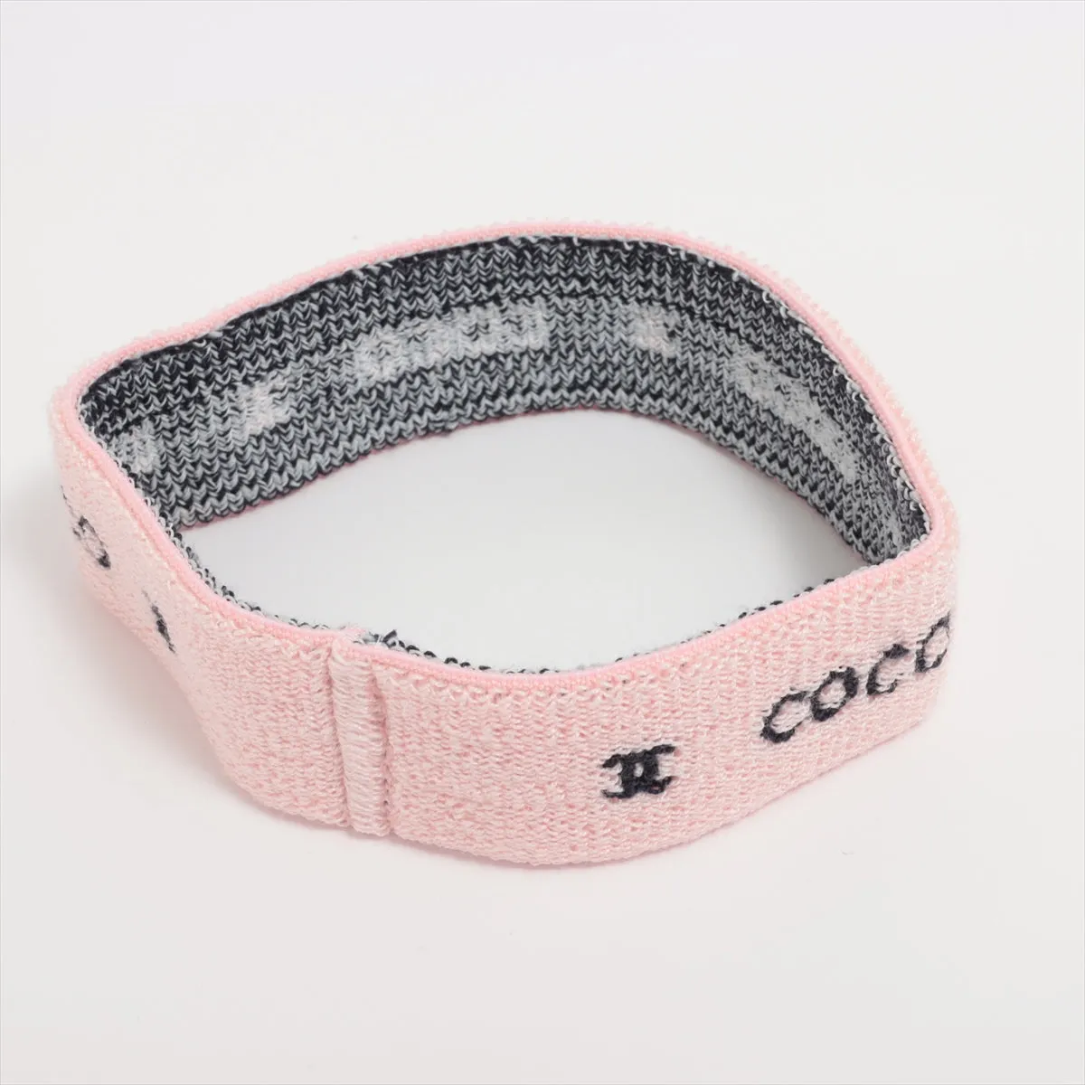 Chanel Coco CC Logo Knit Headband & Wristband Set Pink x Black