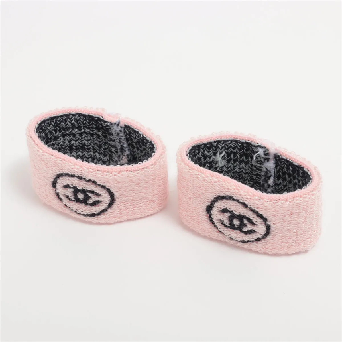 Chanel Coco CC Logo Knit Headband & Wristband Set Pink x Black