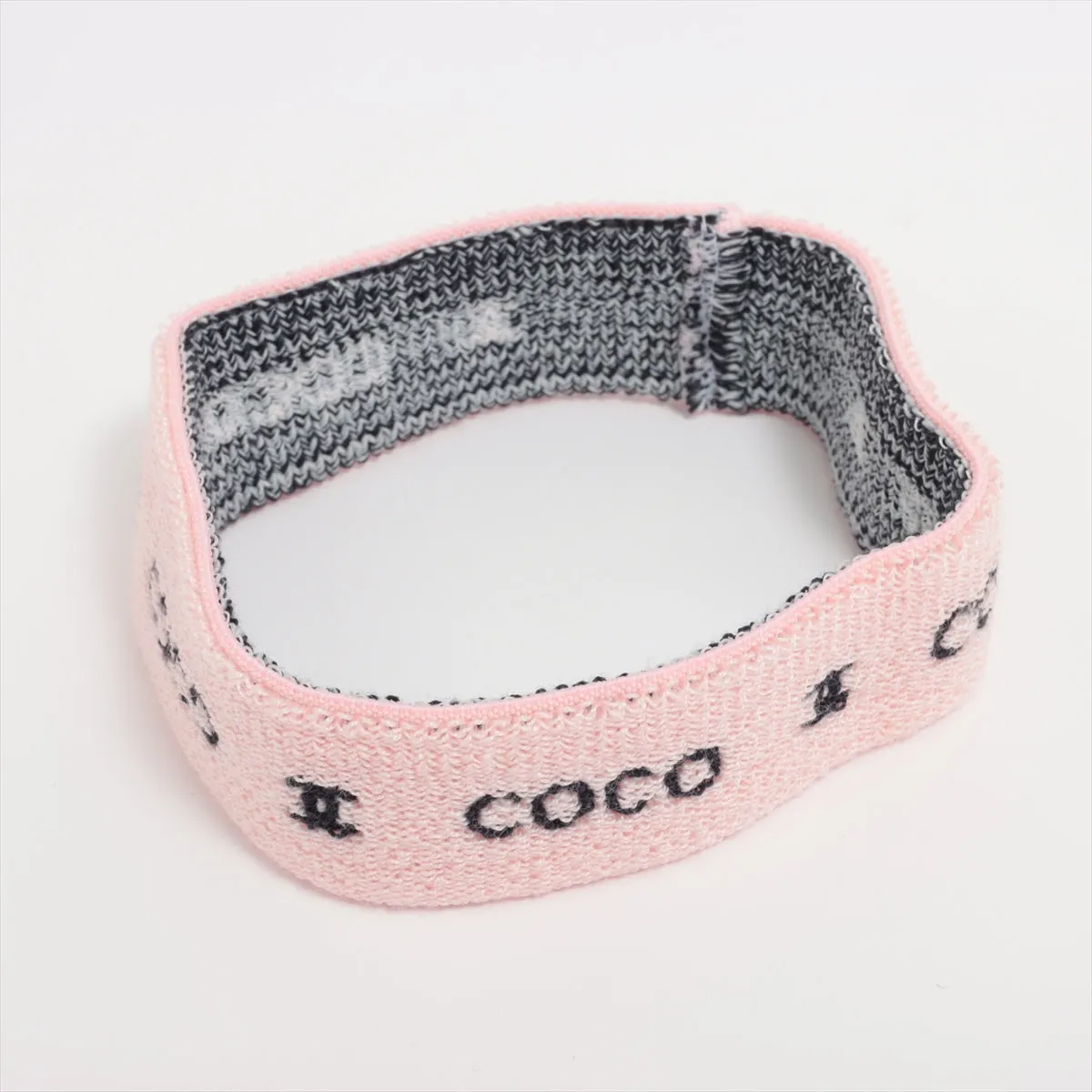 Chanel Coco CC Logo Knit Headband & Wristband Set Pink x Black