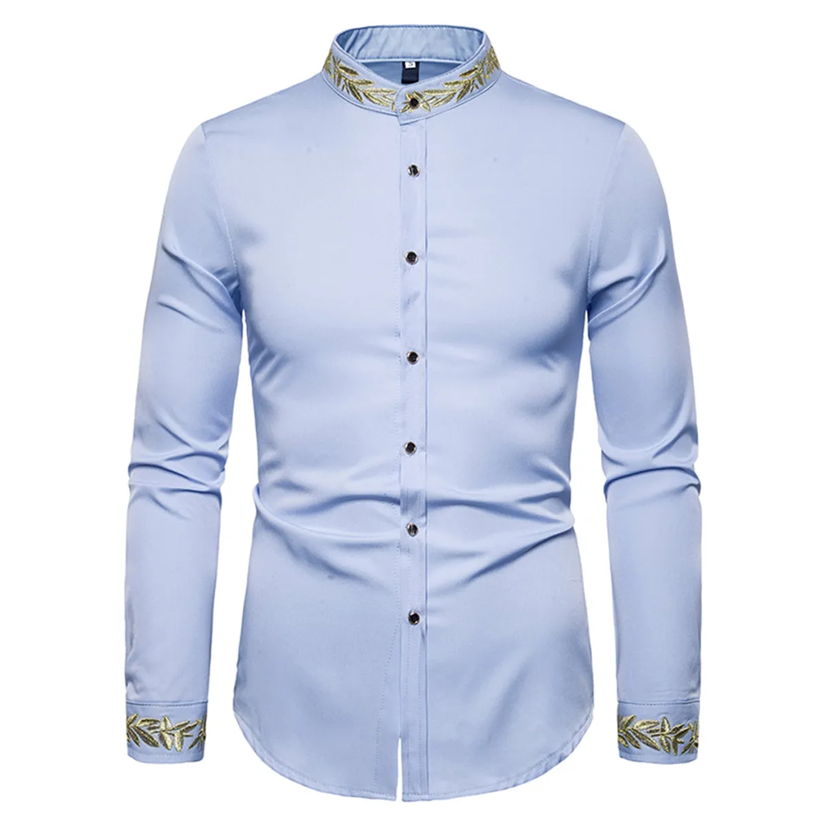 Chemise Homme Spring Royal Court Style Solid Floral Embroidered Solid Dress Shirts Slim Fit Casual Long Sleeve Shirts