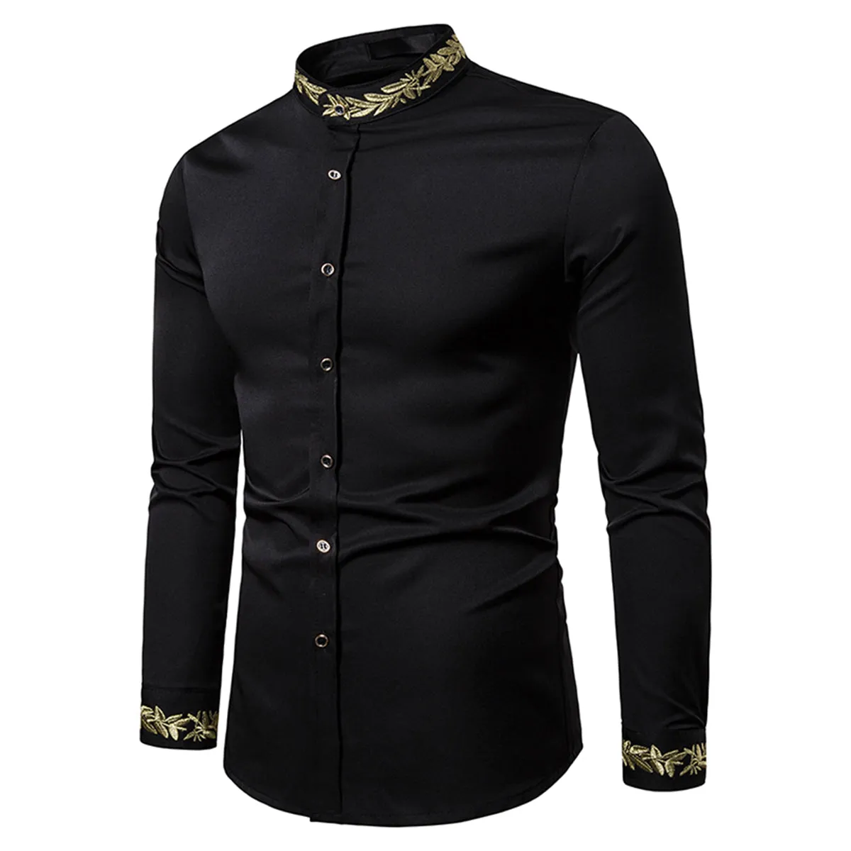 Chemise Homme Spring Royal Court Style Solid Floral Embroidered Solid Dress Shirts Slim Fit Casual Long Sleeve Shirts